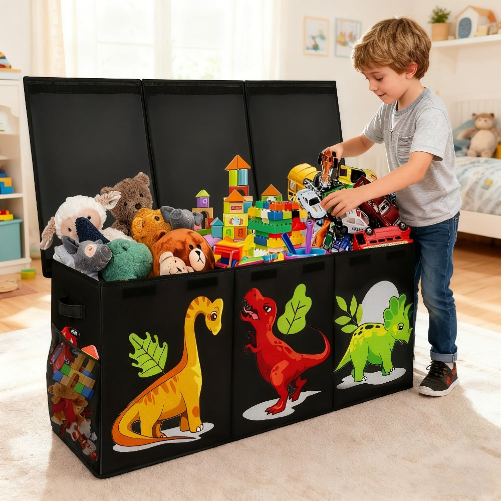 Kids Collapsible Storage Box with Lid Large Toy Chest Bin Organizer Durable Cardboard Flip Top Unicorn Dinosaur for Playroom Bedroom Nursery Boys Girls