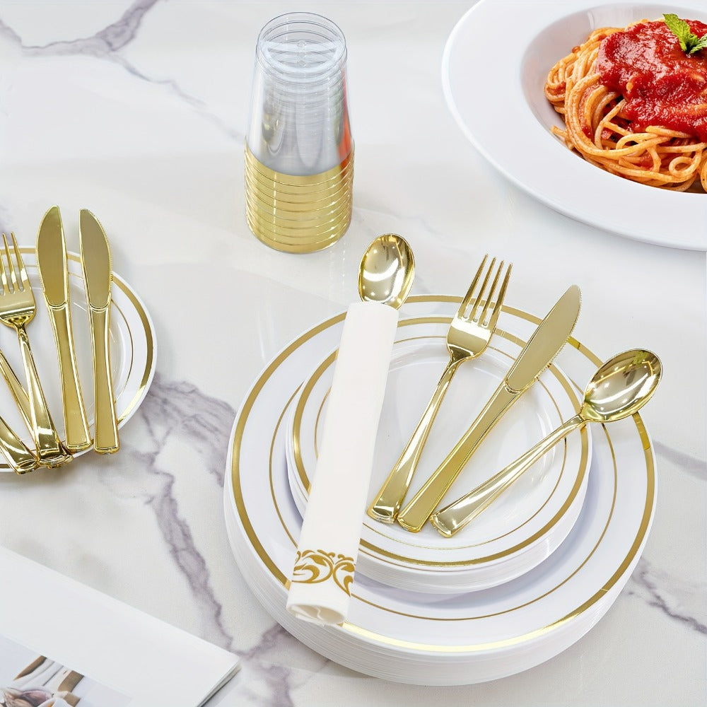 Disposable Dinnerware Set 350pcs for 100 Guests Party Plates Cups Silverware Napkins Wedding