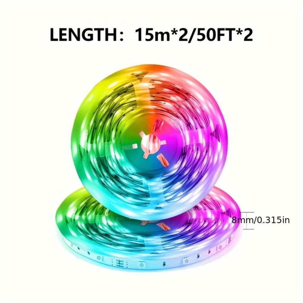 Color Changing LED Strip Lights 100FT with App Control & 44-Key Remote, 24V RGB Music Sync, Adjustable Brightness, Bedroom Kitchen Living Room Home Christmas Party Decoration with 24V Adapter Included