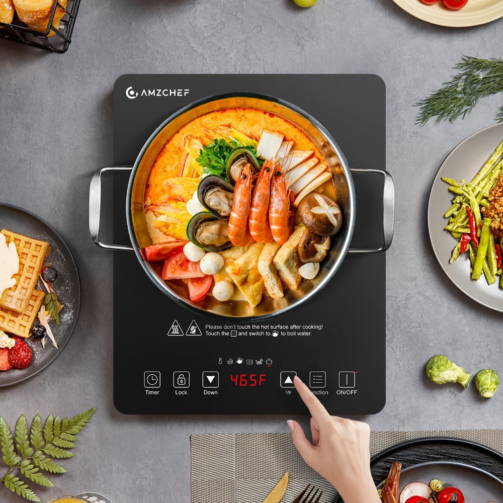 Induction Cooktop 1800W Single Burner Countertop Induction Cooker with Touch Control Timer & Overheat Protection - Portable Electric Stove Glass Surface Multi-Level Heat Settings for Home Kitchen & Dorm