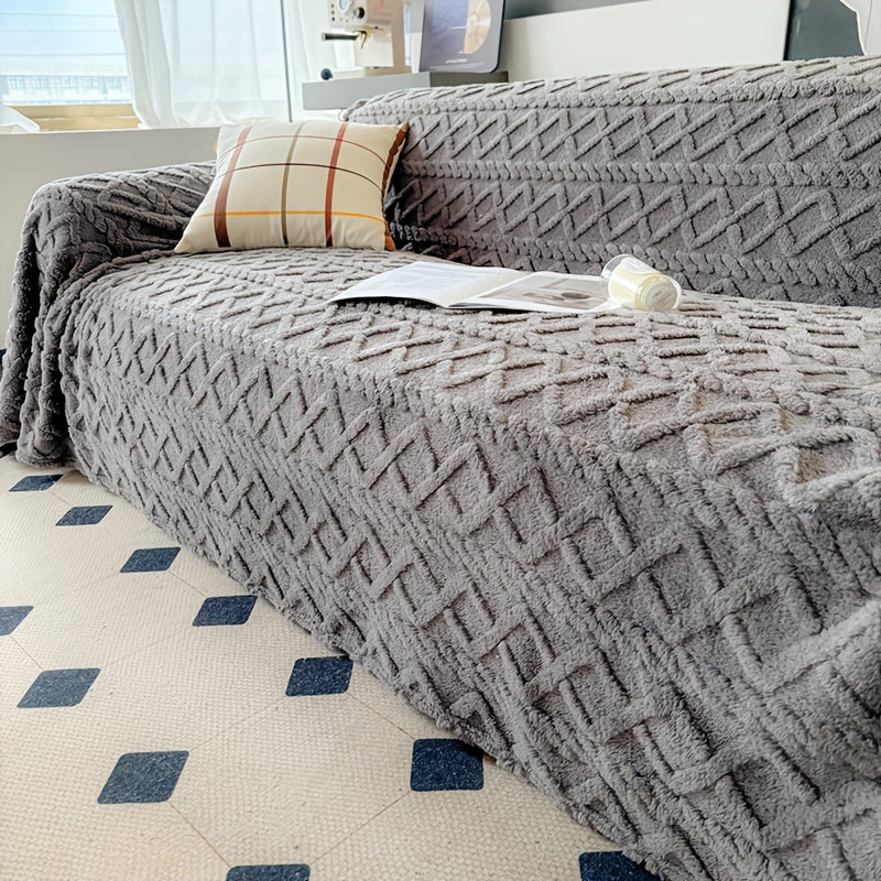 Sofa Throw Cover Shu Velveteen - 300GSM Soft Plush Couch Slipcover Pet Friendly Machine Washable Solid Color Protector for Armchair Loveseat Sectional Sofa, 3 Sizes 5 Colors