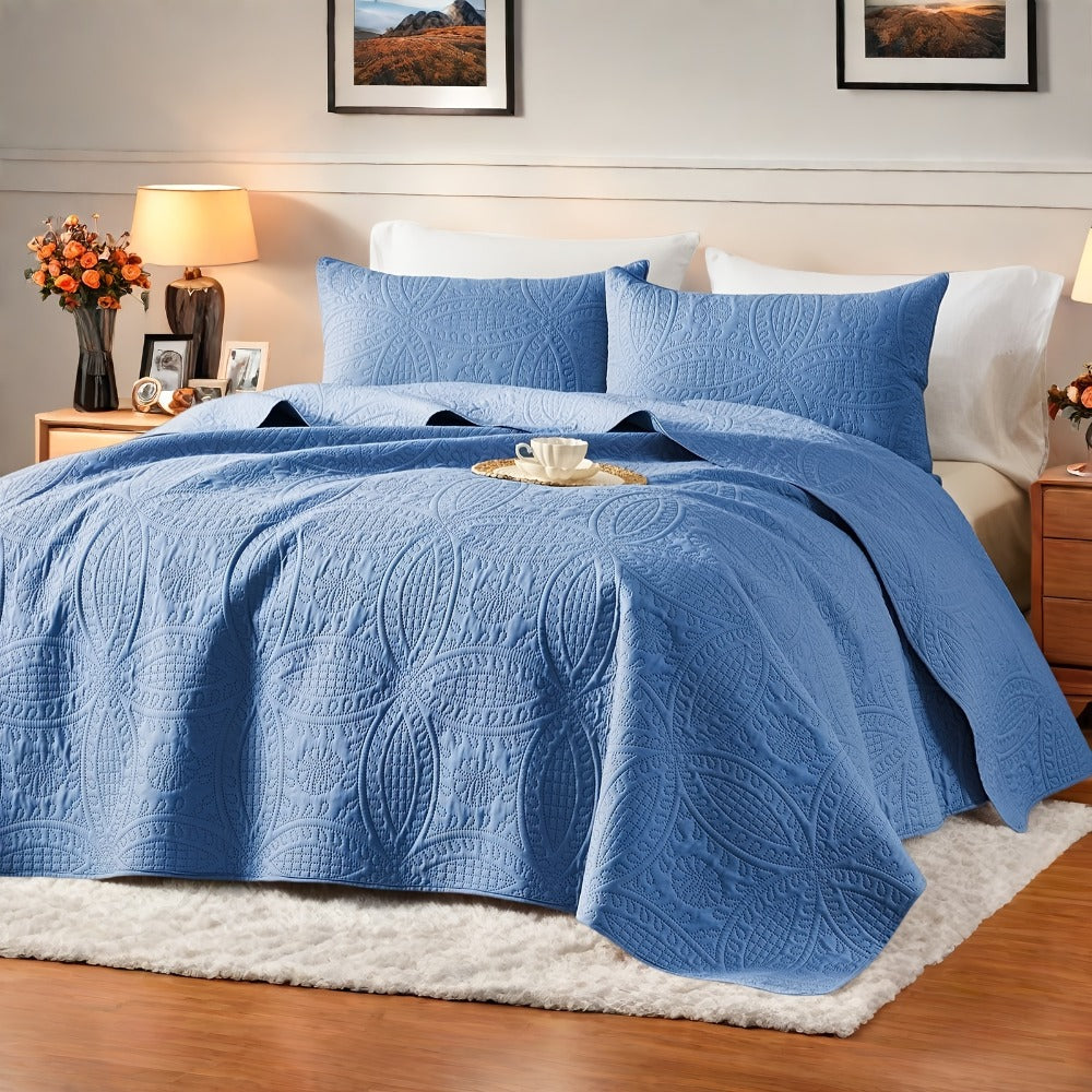 Quilt Set 2-3pcs ¨C Lightweight Microfiber Bedspread Coin Pattern Coverlet All Seasons Twin Full Queen King Cal King