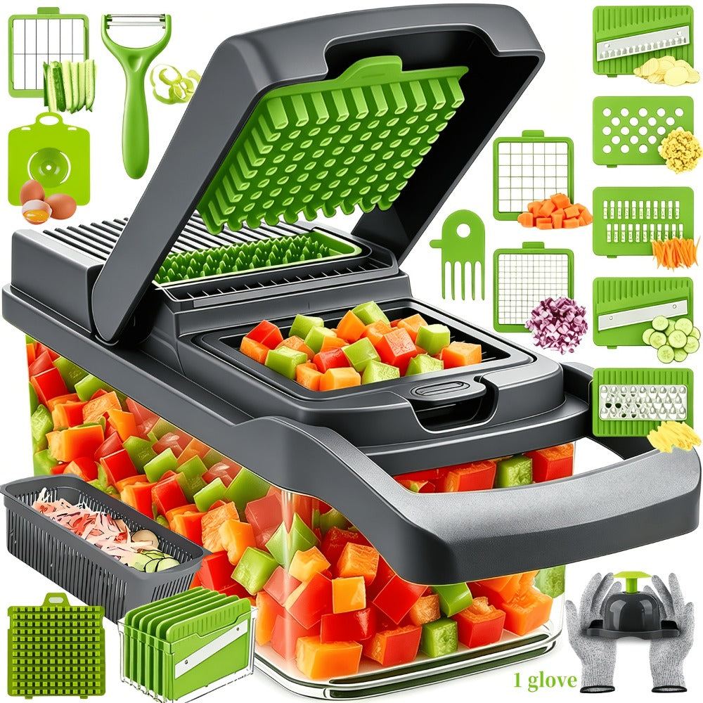 Vegetable Chopper 18-in-1 Multifunctional Food Chopper & Mandoline Slicer with Container ¨C Onion Dicer, Adjustable Cutter for Kitchen Meal Prep, Gray
