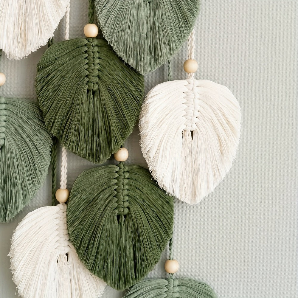 Bohemian Wall Hanging Tapestry Handmade Green Leaf Design ¨C Natural Acrylic Wall Art for Living Room Bedroom Office Home Decor
