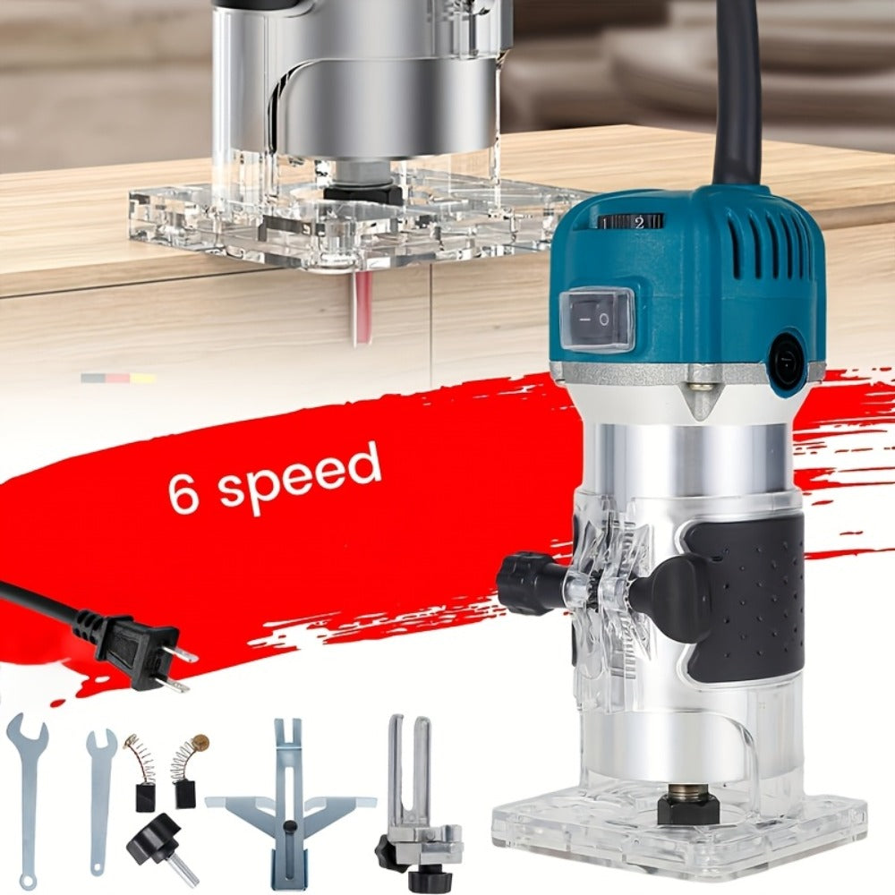 Wood Router Laminate Trimmer 800W Electric Hand Trimmer, 110V 30000 RPM Woodworking Router Tool for Slotting Trimming Carving Milling Engraving, ABS & Aluminum Alloy Body, Compact & Lightweight
