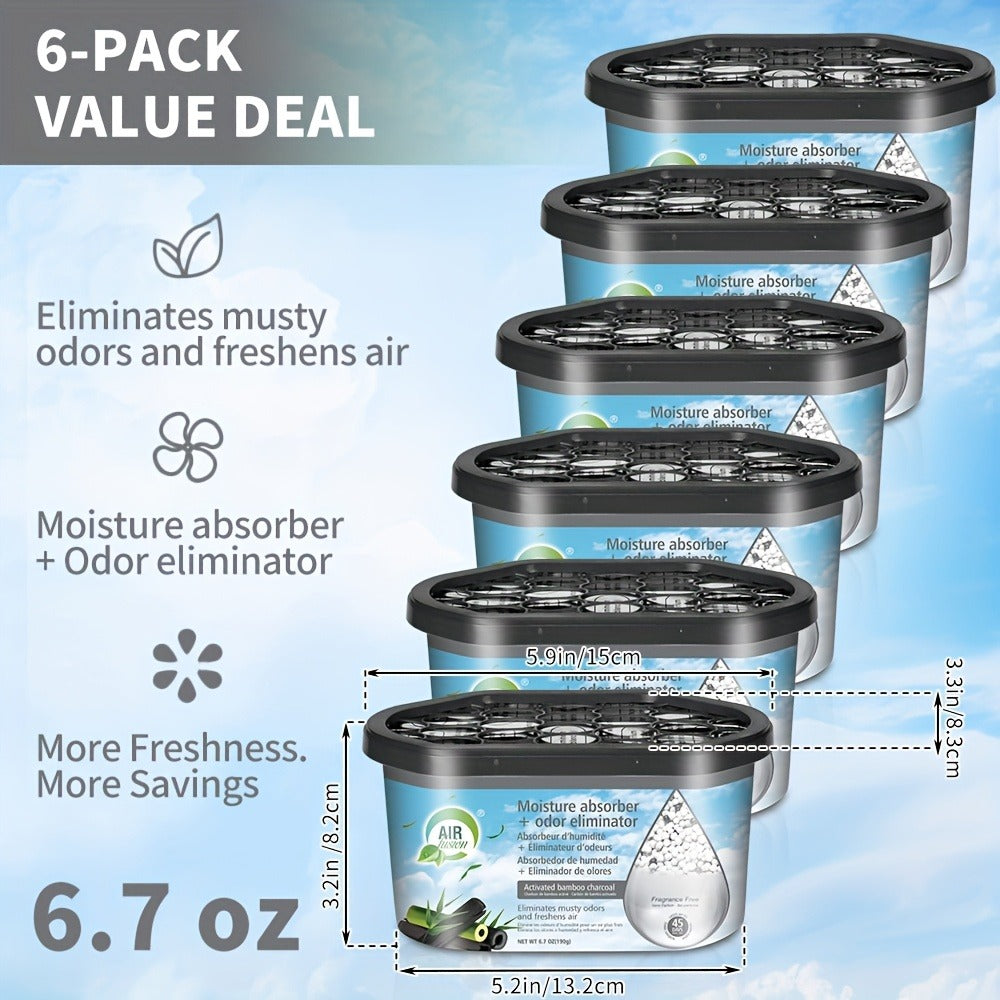 Portable Dehumidifier Boxes 6-Pack | Moisture Absorber & Odor Eliminator for Closets, Bathrooms, RVs, Boats & Bedrooms