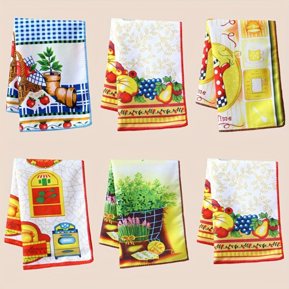 Holiday Kitchen Dish Towels Set of 6 - Colorful Printed Dishcloths Soft Absorbent Tea Towels for Kitchen Decor