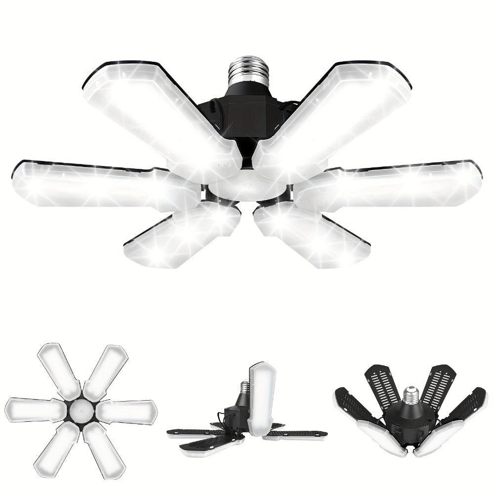 LED Garage Lights 25000LM Deformable ¨C 250W Equivalent E26/E27 Screw-In Ceiling Shop Light with 6+1 / 8+1 Adjustable Panels for Garage, Basement, Attic & Warehouse (1, 2 or 4-Pack)