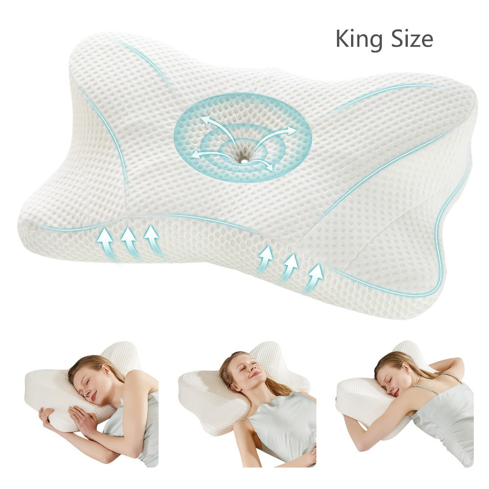 Memory Foam Cervical Pillow Ergonomic Contour Neck Support Orthopedic Bed Pillow for Side Back Stomach Sleepers with Cooling Pillowcase Queen King