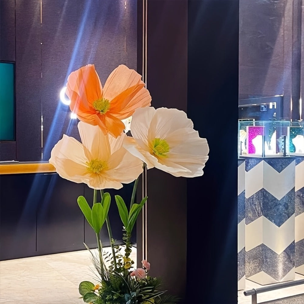 Giant Paper Poppy Artificial Flower - Super Large Floor Standing Fake Flower for Wedding Backdrop, Shop Window Display, Event & Party Decoration, Paper Art Floral Decor, Multiple Colors