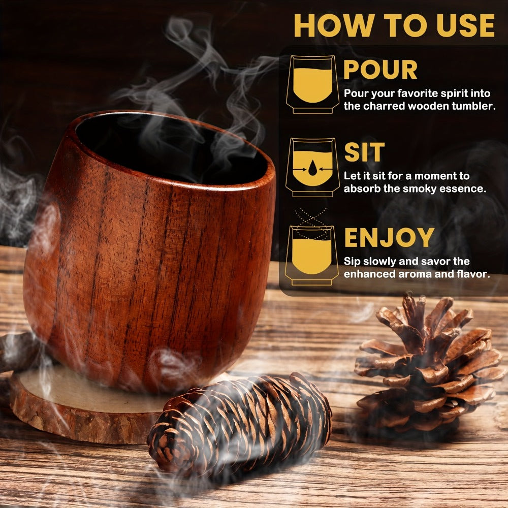 Charred Wooden Bourbon Whiskey Glass Set ¨C 2 Jujube Wood Old Fashioned Tumbler Glasses & 8 Granite Whiskey Stones ¨C Handcrafted Whiskey Gift for Men Dad