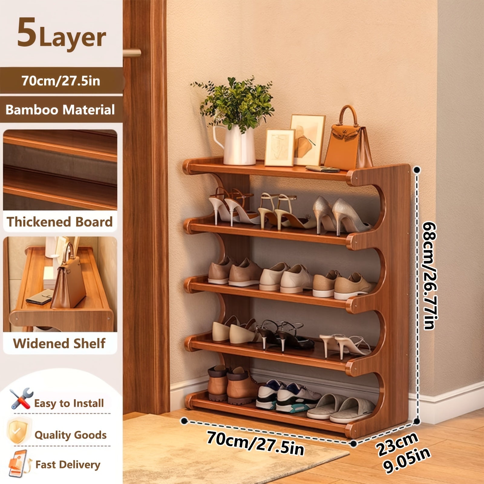 Bamboo Shoe Rack 3 5 6 Layer Widened Reinforced - Multi-Tier Shoe Storage Stand for Entryway Bedroom Living Room Garage, Space Saving Eco-Friendly Bamboo Shoe Organizer, Easy Assembly