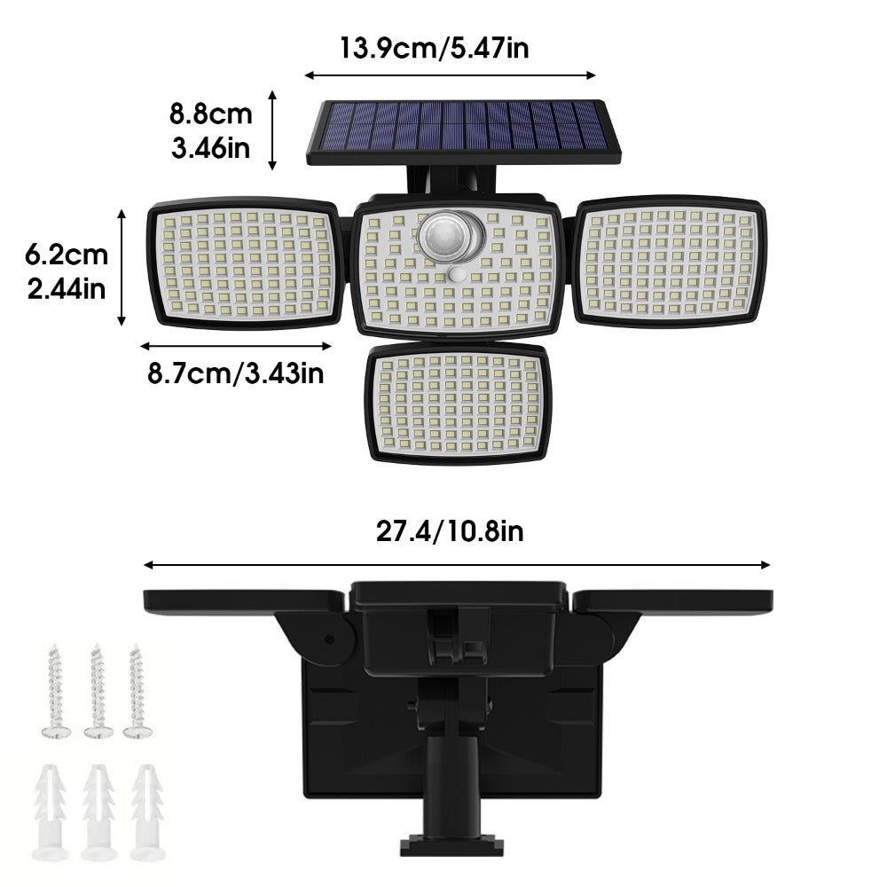 Solar Outdoor Motion Sensor Light 4-Head 3000LM ¨C 270¡ã Wide Angle, 3 Modes, IP65 Waterproof, Remote Control, Solar Flood Light for Garden Backyard Garage Wall Yard, 1/2/4 Pack