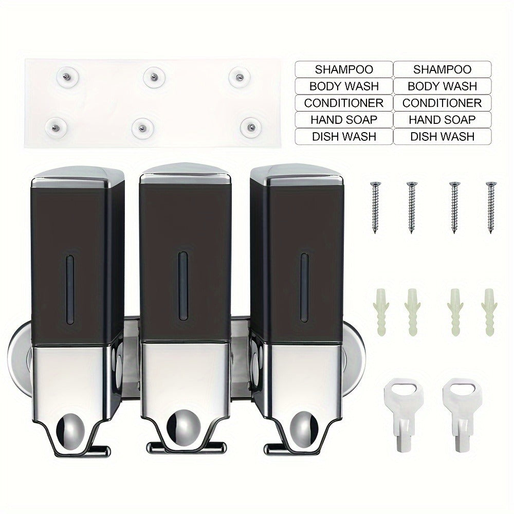 Wall Mounted Soap Dispenser Set 3-Pack No Drill 16.91oz Shampoo Shower Gel Conditioner Dispenser for Bathroom Kitchen