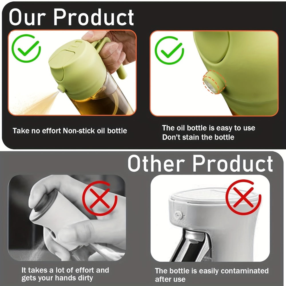 Olive Oil Dispenser Bottle 2-in-1 Glass Oil Sprayer & Dispenser 16oz Kitchen Cooking Oil Bottle with Labels for BBQ, Salad, Air Fryer & Grilling ¨C 2 Pack