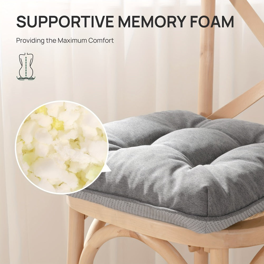 Memory Foam Chair Cushions Set of 4 ¨C Kitchen Chair Pads with Non-Slip Backing & Ties, 500GSM Thick Seat Cushions for Dining Chairs Indoor