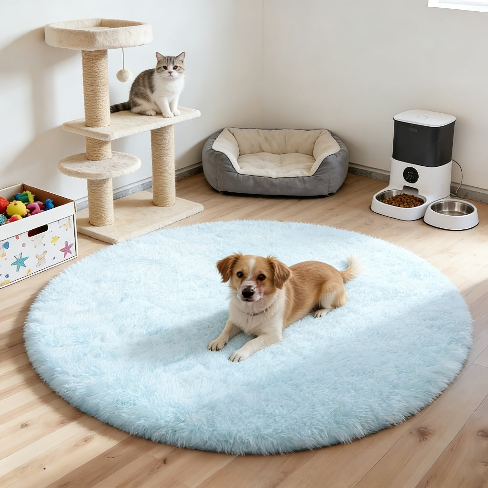 Round Faux Fur Area Rug - Soft Plush Circle Carpet for Living Room Bedroom, Machine Washable, Multiple Colors & Sizes