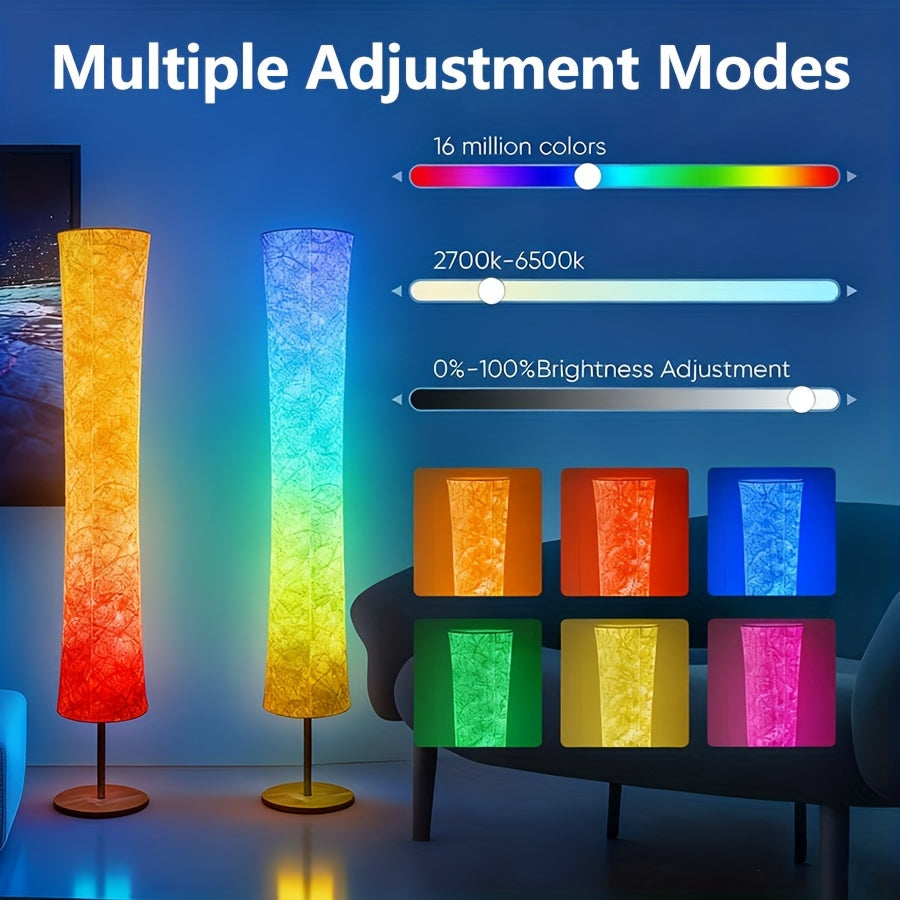 RGB Color Changing Floor Lamp 60 Inch ¨C Fabric Shade Standing Lamp with 16 Million Colors, App & Remote Control, Music Sync, Adjustable Brightness for Living Room Bedroom Party Decor (1pc / 2pcs)