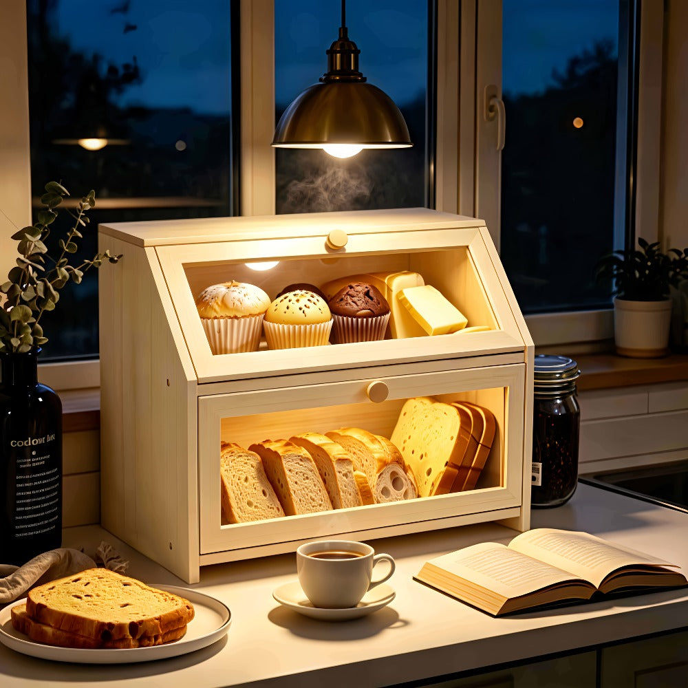 Bread Box for Kitchen Countertop ¨C Large Capacity Bread Storage Container with Transparent Window, Multi-Layer Design for Loaves, Pastries & Baked Goods ¨C Modern Food Storage Box