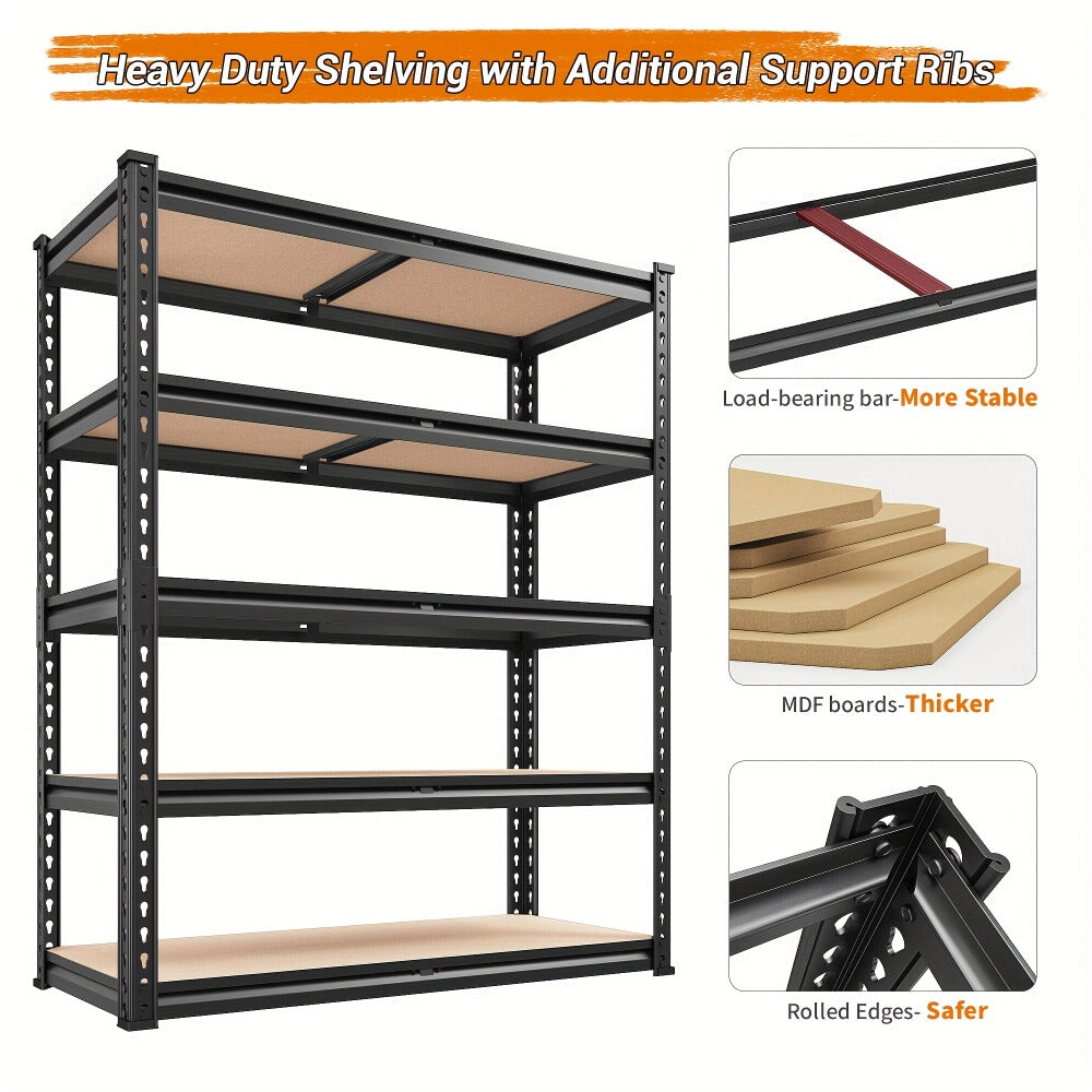 Heavy Duty Garage Shelving 5-Tier Metal Storage Shelves 3020LBS Capacity Adjustable Steel Shelf Unit for Garage Basement Warehouse Easy Assembly Black Silver