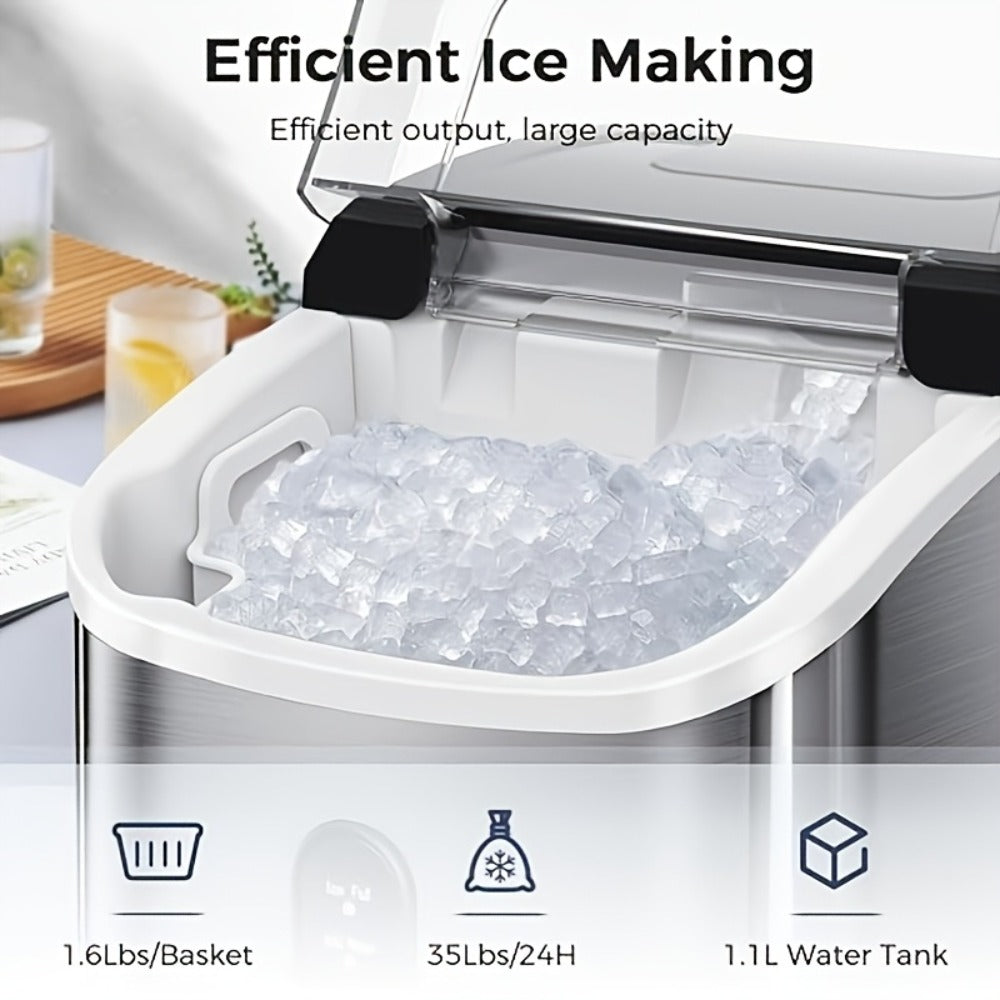 Stainless Steel Ice Maker Countertop ¨C 35 Lbs Soft Chewable Nugget Ice or 26 Lbs Bullet Ice, Pebble Portable Ice Machine for Home, Kitchen, Office, Party, RV & Camping