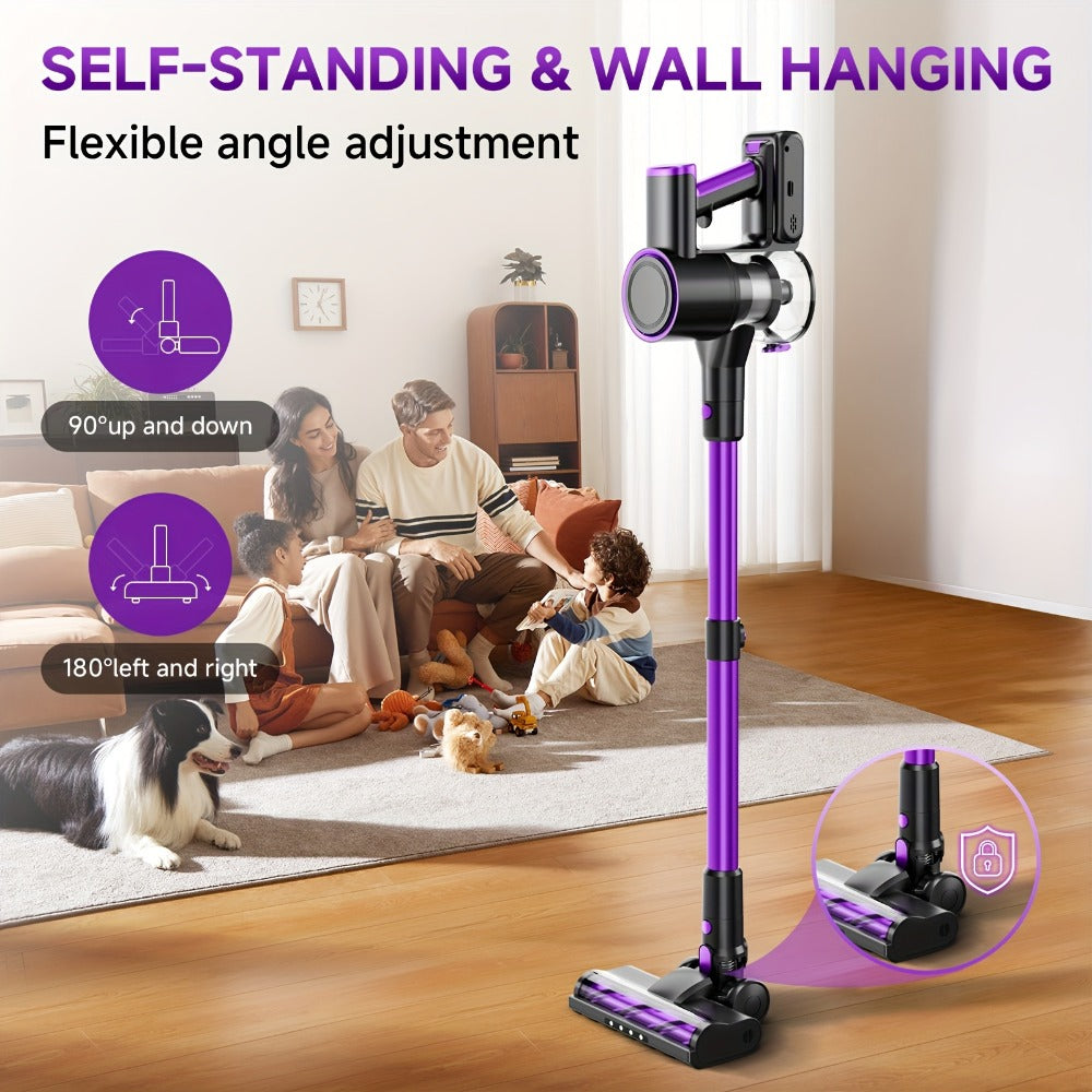 Cordless Stick Vacuum Cleaner 51-68KPa 3-Speed LED Floor Brush 45-Min Runtime Detachable Lightweight for Pet Hair Carpet Hard Floor