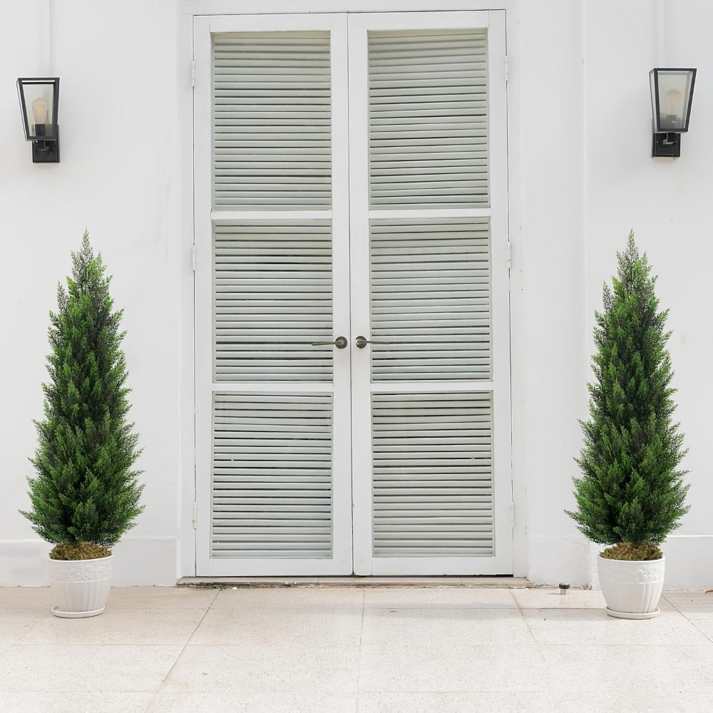 Artificial Cedar Topiary Tree UV Resistant ¨C Potted Fake Cypress Tree for Front Porch, Entryway & Living Room ¨C Evergreen Faux Cedar Plant for Indoor Outdoor Home Decor, Yard & Garden ¨C 2FT 3FT 1 or 2 Pack