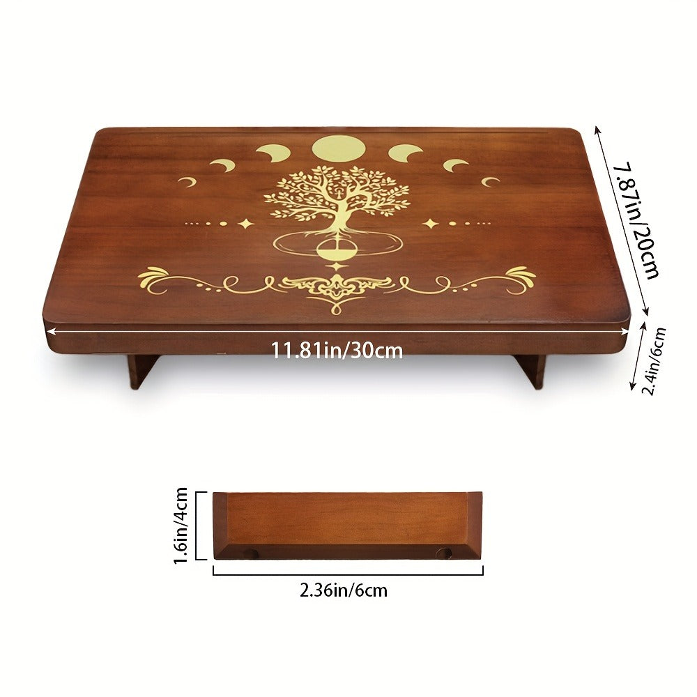 Crystal Display Stand Wooden Divining Table for Meditation Altar Witchcraft Decor - Bohemian Spiritual Tabletop Organizer for Crystals, Tarot Cards & Ritual Accessories, Boho Home Decor