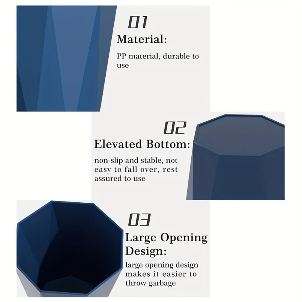 Trash Can 2 Pack Nordic Octagonal Wastebasket - Small Open Top Geometric Plastic Waste Bin with Brushed Finish for Bathroom, Bedroom, Kitchen, Home Office, Modern Scandinavian Decor Trash Bin Set