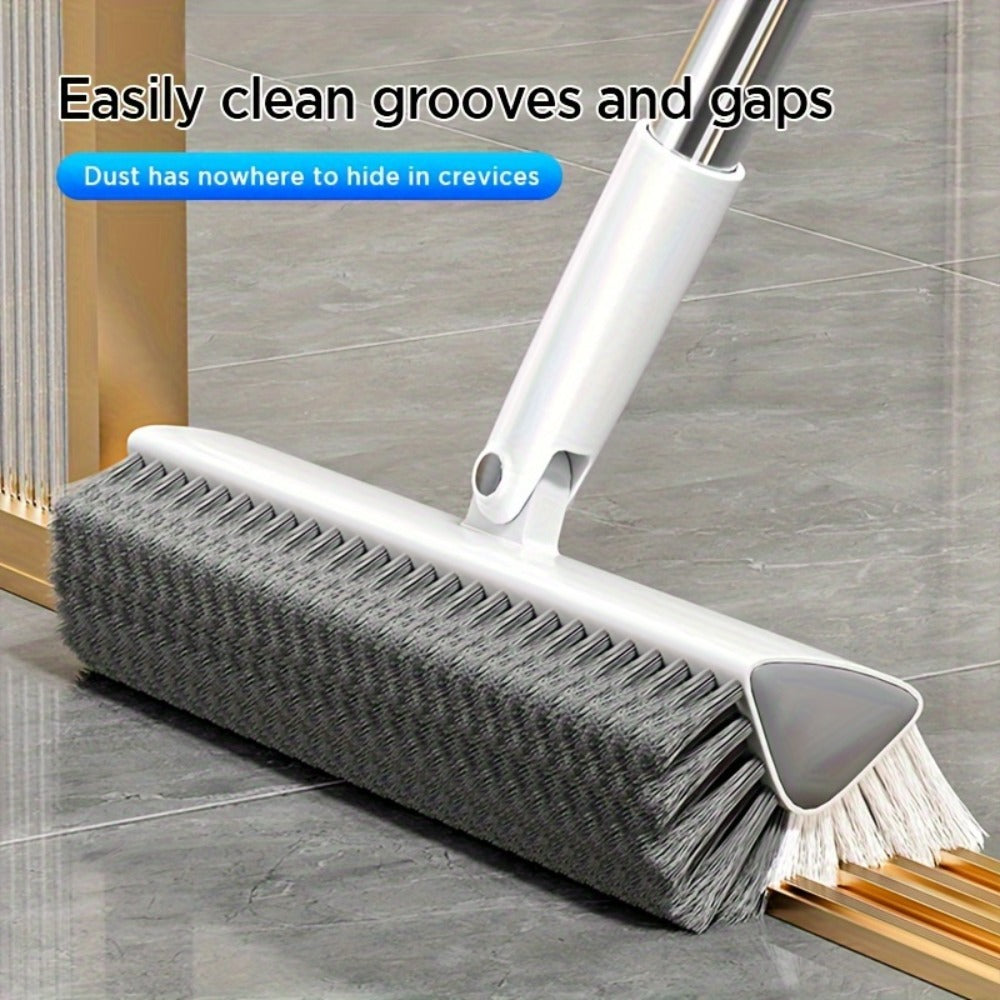 Floor Scrub Brush 52 Inch Long Handle Double-Sided V-Shaped Triangle Head Stiff Bristles Deep Cleaning Corners Gaps Tile Bathroom Kitchen Patio Crevice Brush