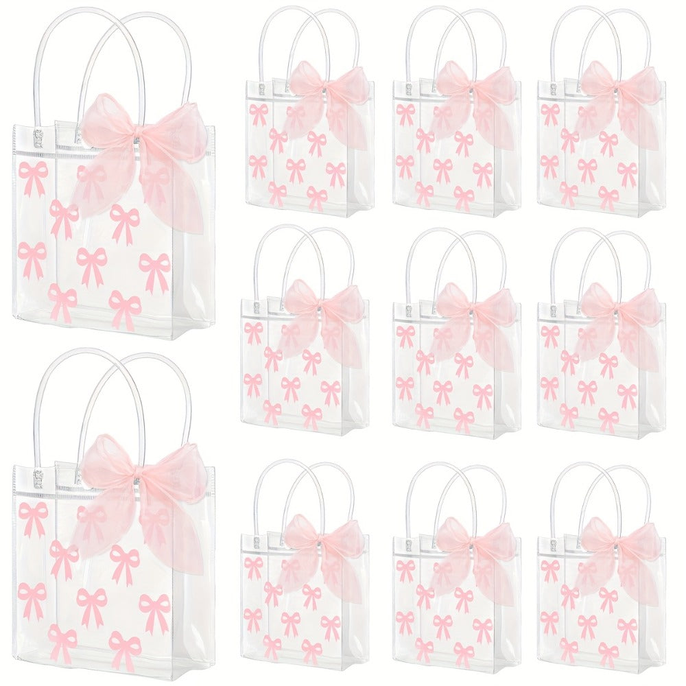 Clear PVC Gift Bags 24pcs with Pink Bow & Ribbon | Party Favor Bags for Wedding Birthday Baby Shower Christmas