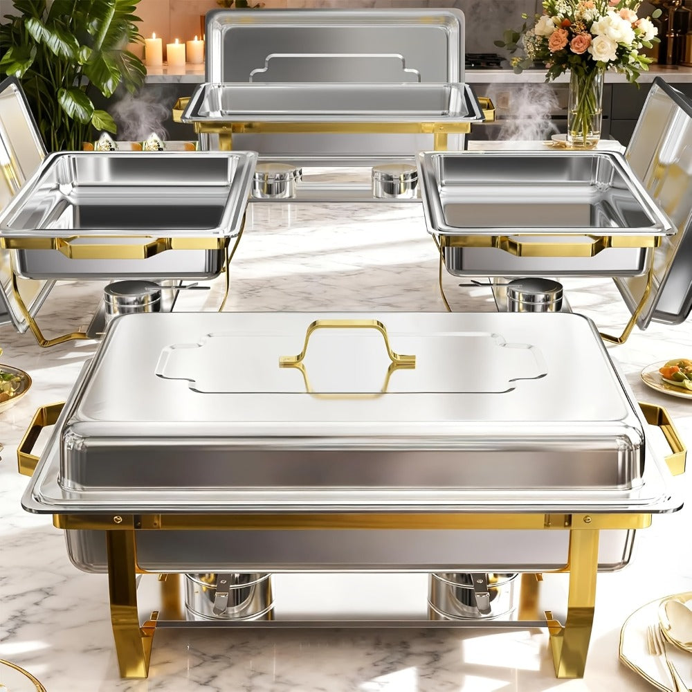 Chafing Dish Buffet Set Stainless Steel Food Warmer 6QT Round Chafer for Catering Events Parties Weddings Banquets, Silver & Gold, 1/2/4/6 Pack Options