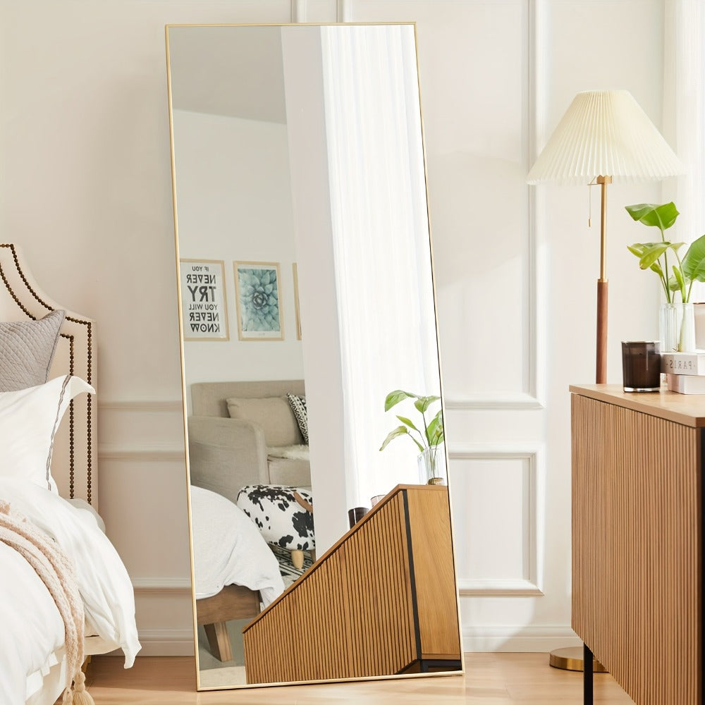 Full Length Floor Mirror with Stand ¨C Arched & Rectangular Full Body Mirror, Aluminum Alloy Frame, Shatter-Proof Nano Glass, Bedroom Living Room Cloakroom Wall Leaning Mirror