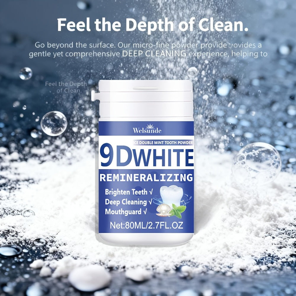 Teeth Whitening Tooth Powder 3-Pack ¨C 9D White Deep Cleaning Dental Powder with Fresh Mint Flavor, 80ml Each, Removes Stains, Freshens Breath, Travel-Friendly Daily Dentifrice for Women and Men