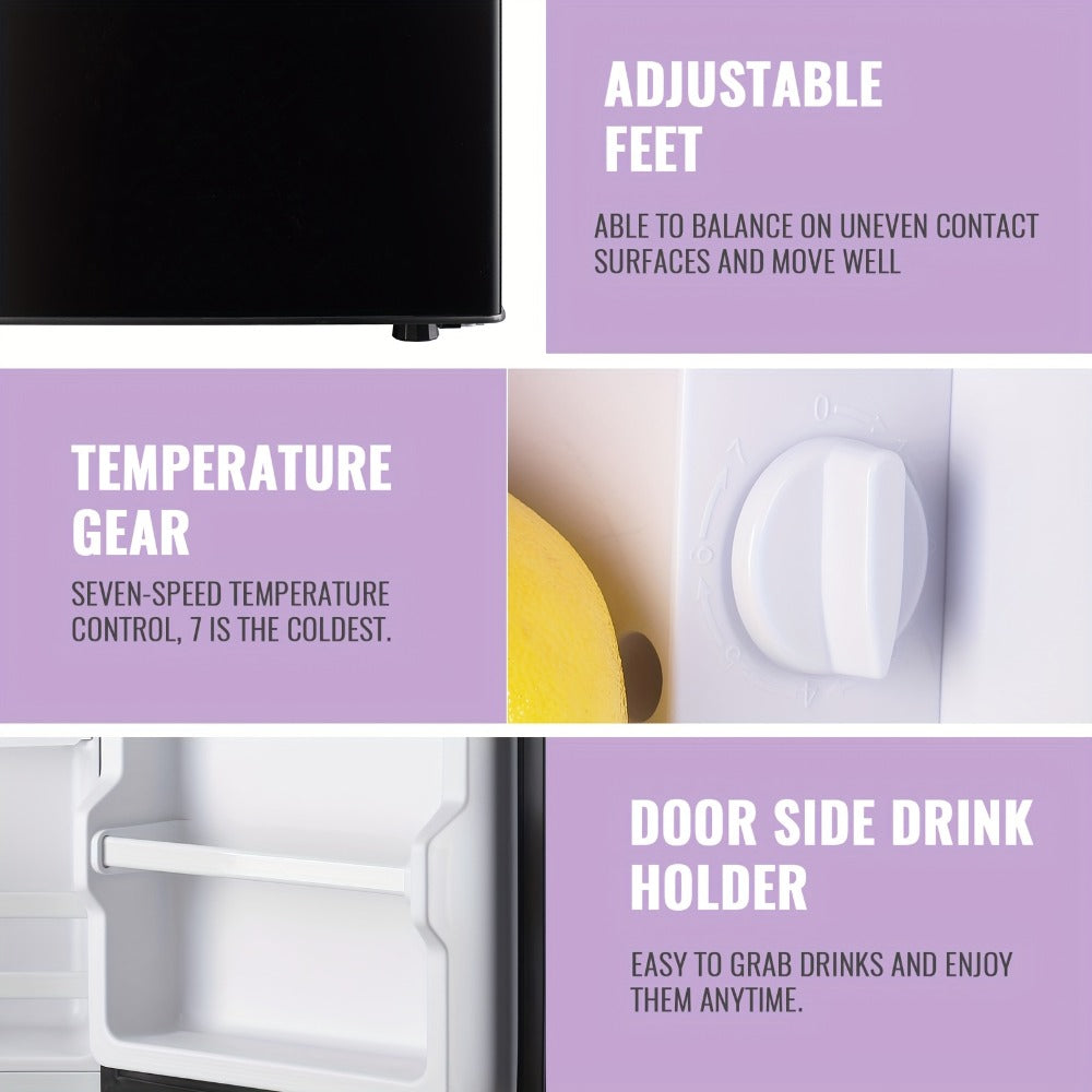 Mini Refrigerator with Freezer, 2.4 Cu Ft Double Door Small Fridge with Removable Shelves & Adjustable Feet ¨C Compact Personal Fridge for Bedroom, Dorm, Apartment, Home Office and Kitchen