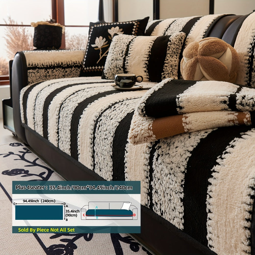 Sofa Cover Plush Jacquard Thick Non-Slip Couch Protector - Pet Friendly Furniture Cover for Living Room Bedroom Office, Machine Washable Retro Style Sofa Slipcover, Loveseat & 4-Seater, Black Grey Green Coffee