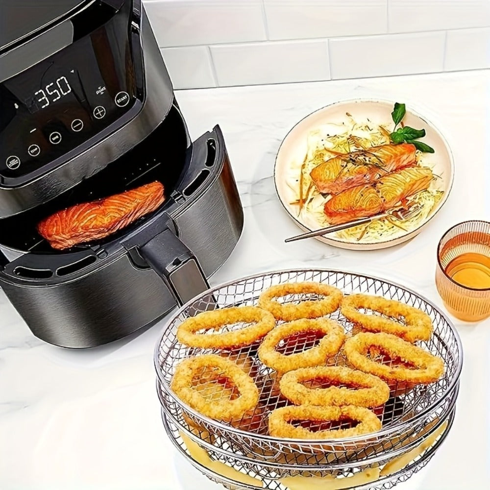 Air Fryer Rack 7 Piece Stainless Steel Dehydrator Stacking Rack with Clips - Reusable Round Multi-Layer Air Fryer Accessories for 4.2QT to 5.8QT Air Fryers, Oven Safe, Dishwasher Safe, Easy to Clean