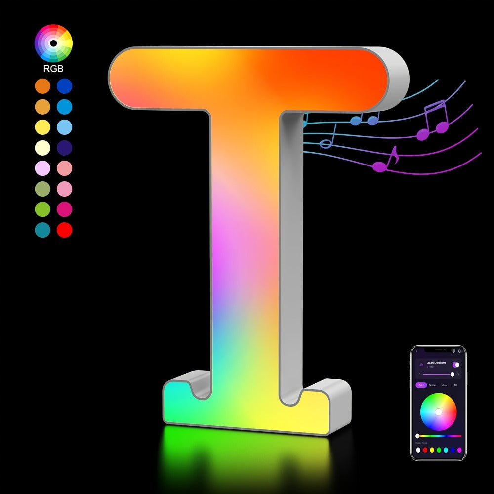 LED Letter Lights Music Sync - Colorful Flashing Marquee Alphabet Lights for Room Decor, Party, Bedroom, Festival & Camping, Numbers 0-9 & A-Z & Symbols Available, Night Light Wall Decoration