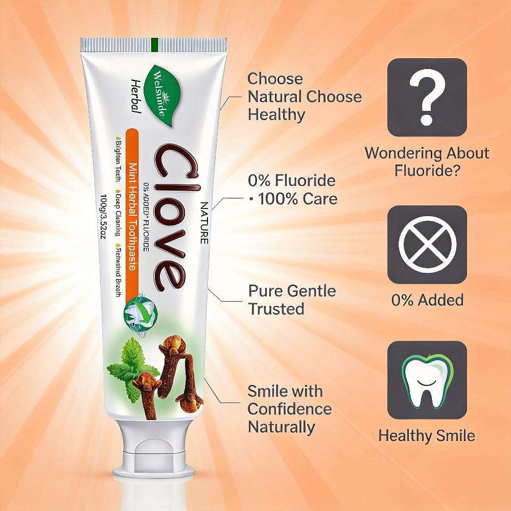 Herbal Toothpaste with Clove & Mint ¨C Fluoride Free Deep Cleaning Whitening Toothpaste for Sensitive Gums, Natural Breath Freshener with Herbal Extracts, Daily & Travel Oral Care for Adults & Kids