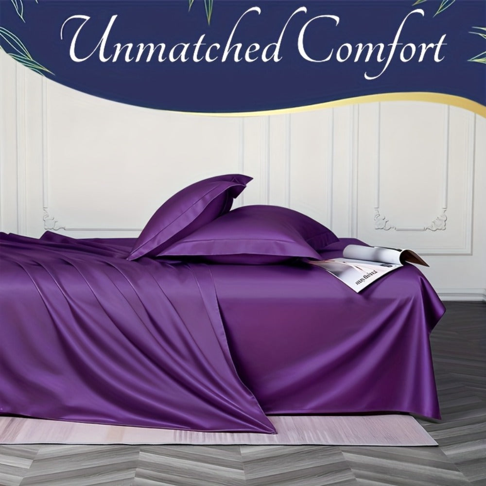 Bamboo Cooling Fitted Sheet Set 2300TC Deep Pocket All Season Bed Sheets | Ultra Soft Breathable Shrink-Resistant Flat Sheet Pillowcases Multiple Colors