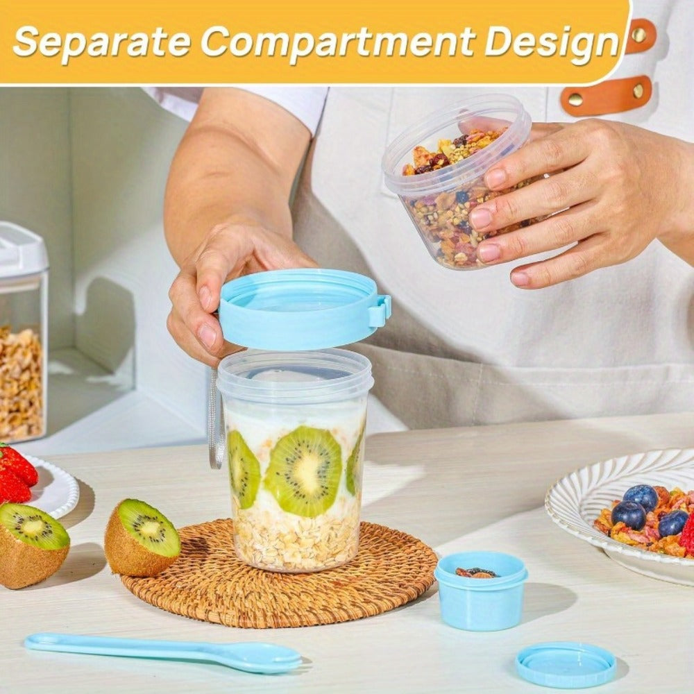 Yogurt Parfait Cups with Leakproof Lids and Spoons 4-Pack 27oz Large Microwave Safe Stackable Breakfast Containers Separate Toppings Compartment BPA-Free for Overnight Oats Cereal Meal Prep Home Office Travel