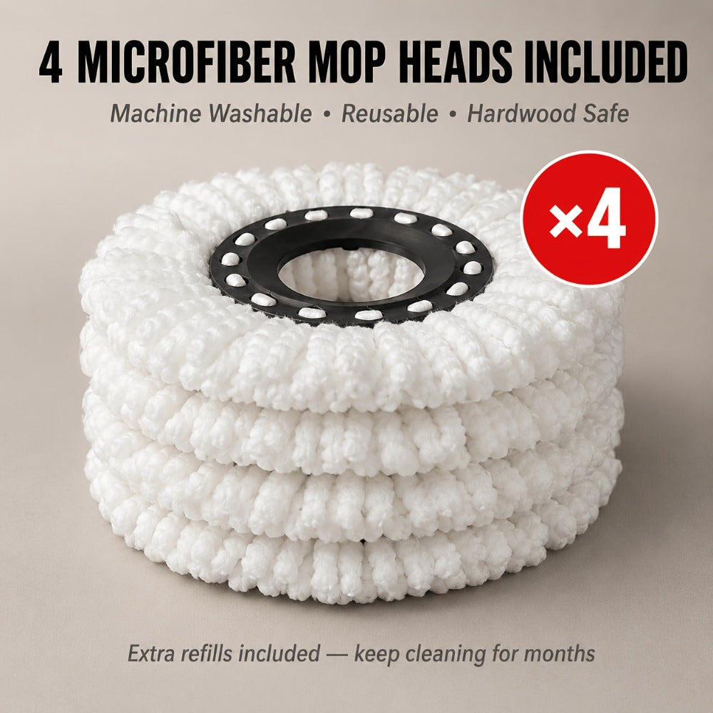 Spin Mop and Bucket Set with Wringer 360 Degree Spinning Self-Wringing Mop 4 Microfiber Mop Heads Soap Dispenser Extended Handle for Hardwood Tile Laminate Floor Cleaning