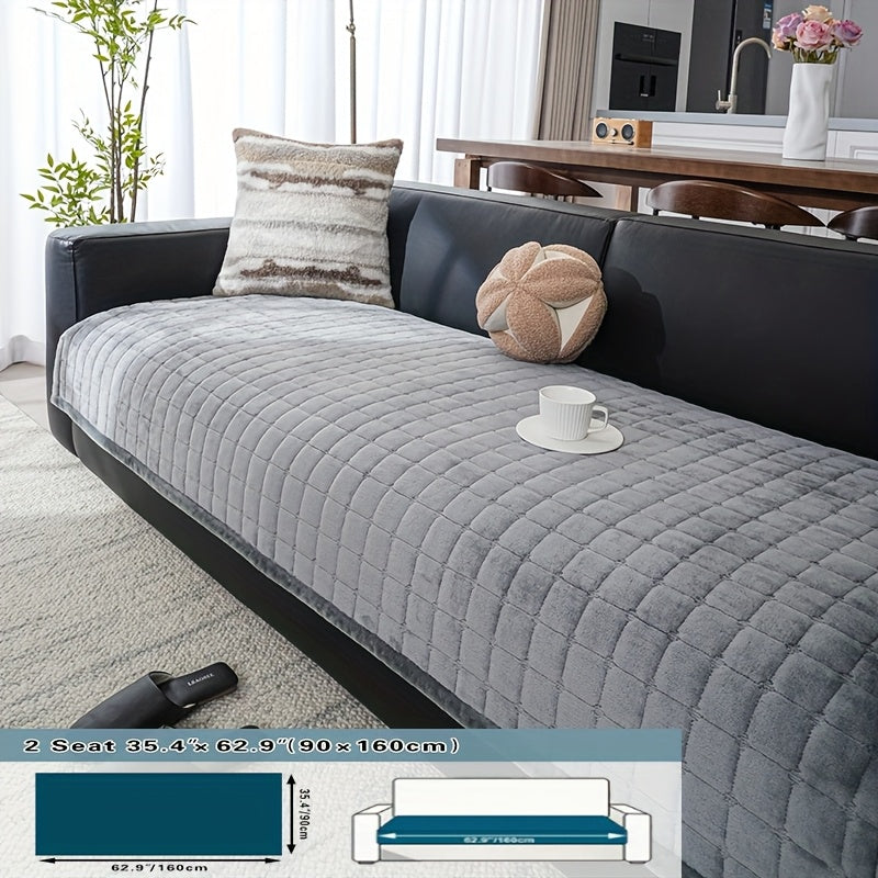 Sofa Cushion Cover Flannel Non-Slip Bohemian Style Soft Plush Couch Cover - Machine Washable Solid Color Slipcover for 2/3/4-Seater Sofa Living Room Bedroom Office, Coffee Gray White, Easy Care