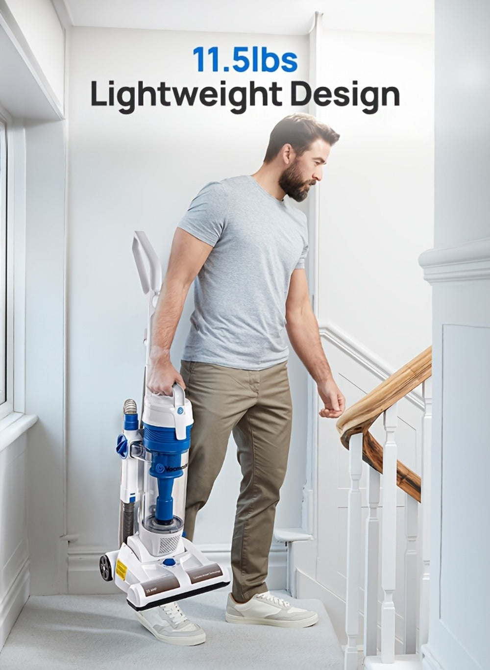 Bagless Upright Vacuum Cleaner Vacmaster UC0101 Strong Suction 20ft Cord 13-Inch Cleaning Path for Carpet Hard Floor Pet Hair Portable Home Floor Cleaner