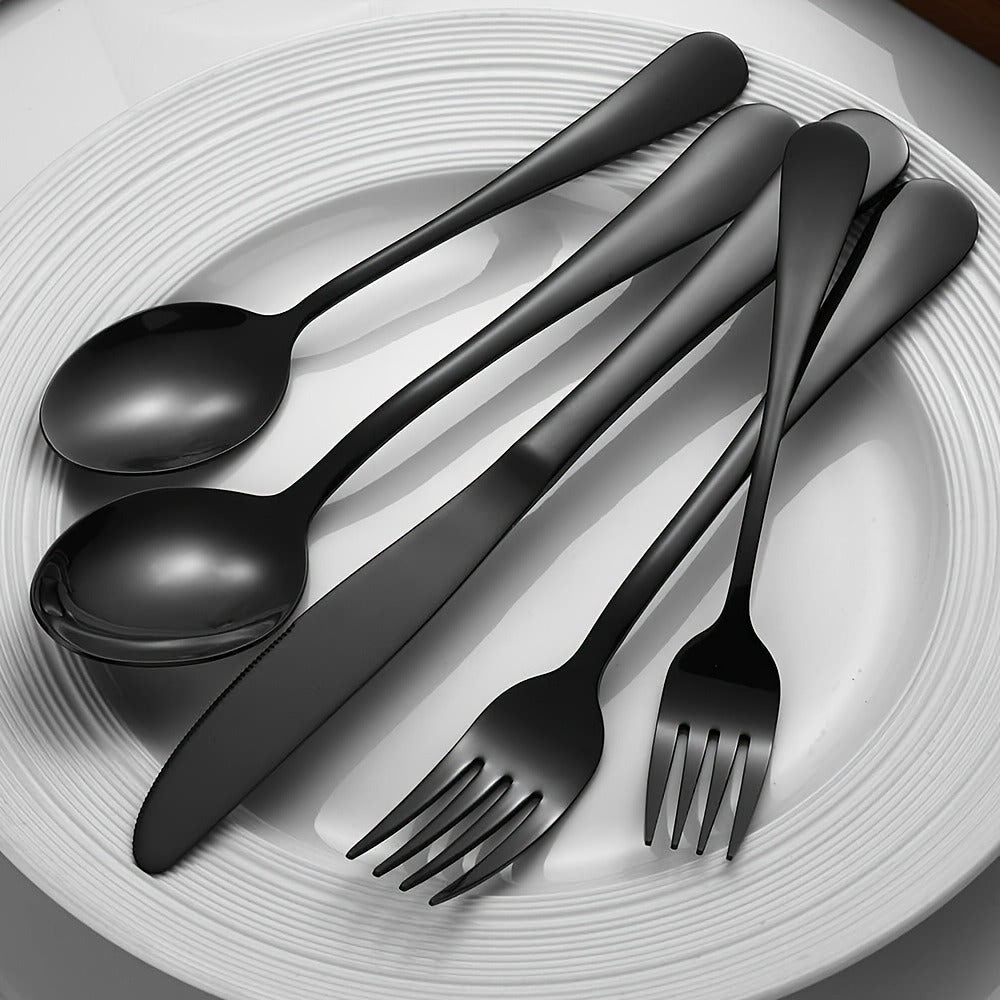 30pcs Golden Stainless Steel Flatware Set for 6 People Mirror Polish Knives Forks Spoons Silverware with Wooden Gift Box for Wedding Celebration Banquet Business Gift