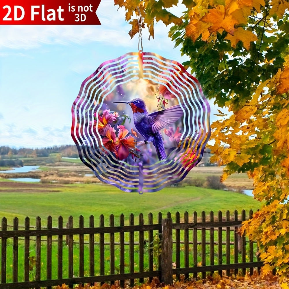 Hummingbird Wind Spinner for Garden ¨C 10¡± Kinetic Metal Sculpture with Color-Changing Feathers, Wind-Powered 2D Flat Iron Art for Outdoor Yard Decor, Patio Stake Ornament, Bird Lover Gift