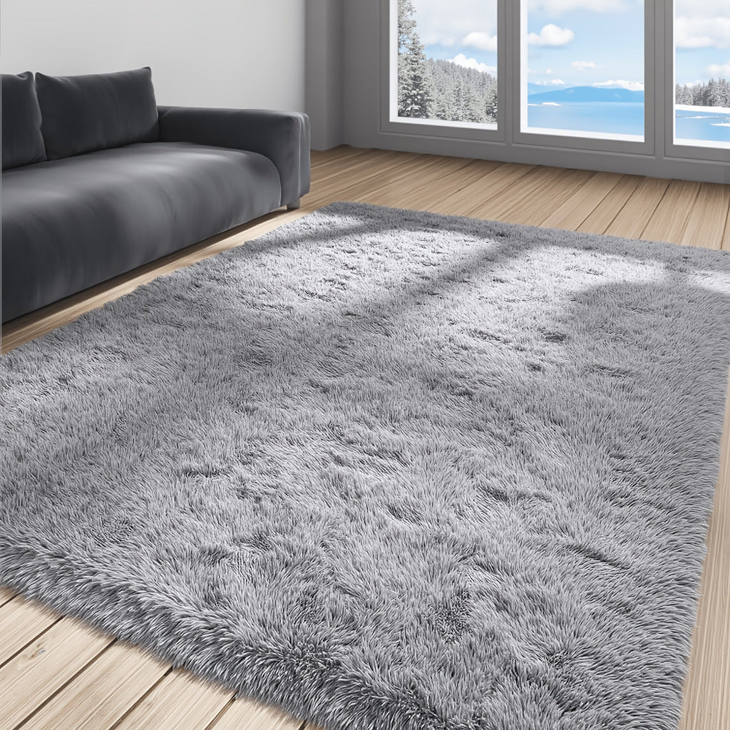 Plush Shaggy Area Rug 1.6 Inch Thick Non-Slip Machine Washable Polyester Carpet - Tie-Dye & Solid Color Fluffy Rectangle Rug for Living Room, Bedroom & Study | Silicone Grip Backing | 4 Sizes Available