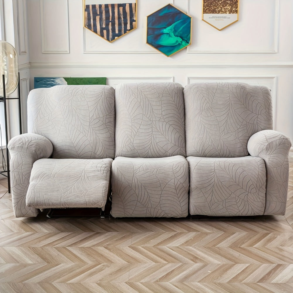 Jacquard Stretch Sofa Recliner Cover Big Leaves - High Stretch Soft Washable Slipcover for 1 2 3 Seat Loveseat with Console Furniture Protector Home Decor, 6 Colors
