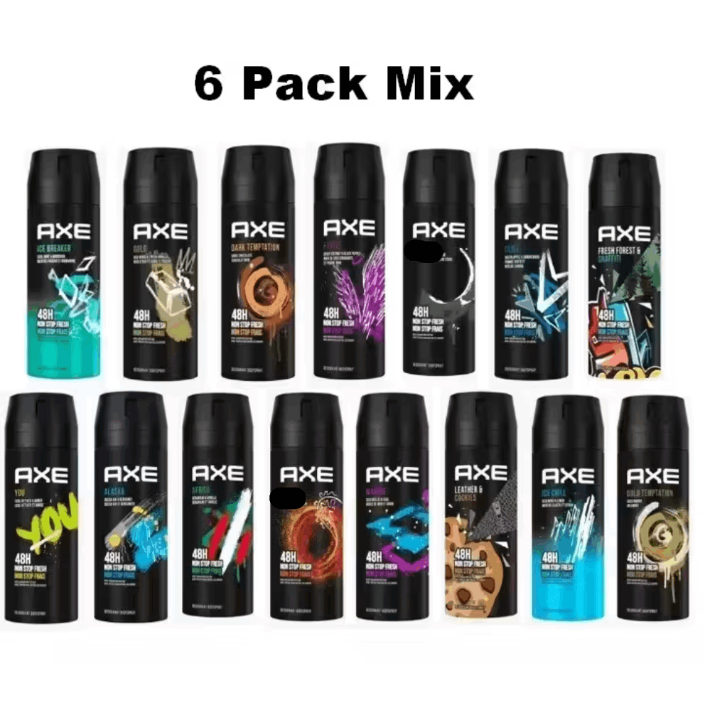 Axe Body Spray 6-Pack Variety Set 150ml Men's Fragrance Bundle - Long Lasting Bold Scents Deodorant Spray for Men Gym Travel Daily Use 5 fl oz Each