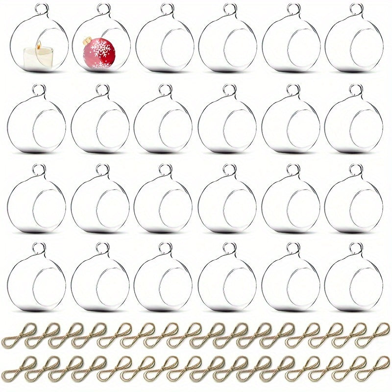 Hanging Glass Ball Candle Holders Set for Wedding Party Christmas Tree Decoration - Clear Glass Tea Light Holders with Hanging Design, Fillable Ornament Balls for Home Decor